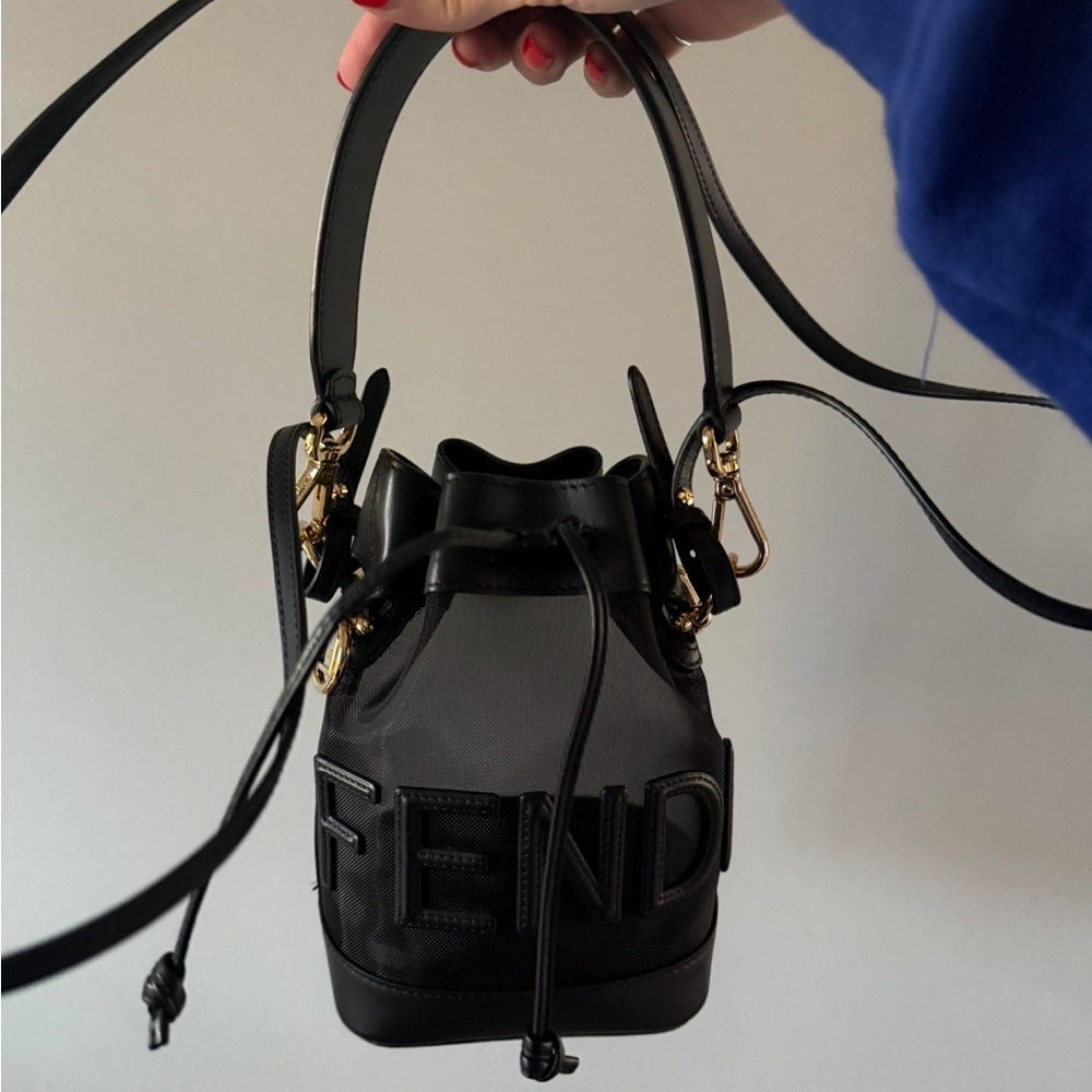 Fendi Black Mini Bucket Bag with Gold Accents